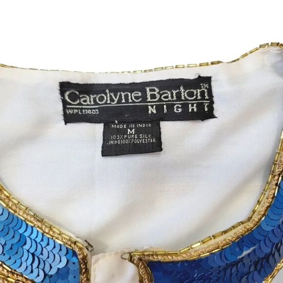 Vintage Carolyn Barton 100% Silk Beaded Evening Jacket in Ivory/Sea Blue Size M - Picture 14 of 16
